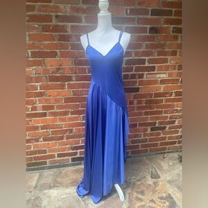 Vintage UndercoverWear Nightgown Gown Blue Long Maxi Nylon Satin Silky Slit M